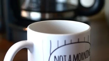 Short Tilt Up And Rack Focus From A Mug to The Coffe Maker, Kitchen, Morning Stock Footage 85556536