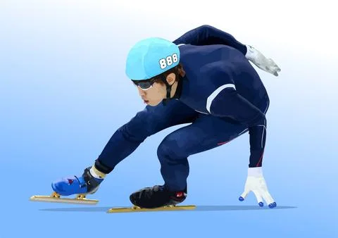 Short Track Speed Skating. 3d vector hand drawn color illustration Stock Illustration
