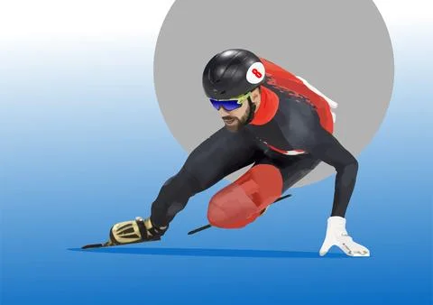 Short Track Speed Skating. 3d vector hand drawn color illustratio Ilustração Stock