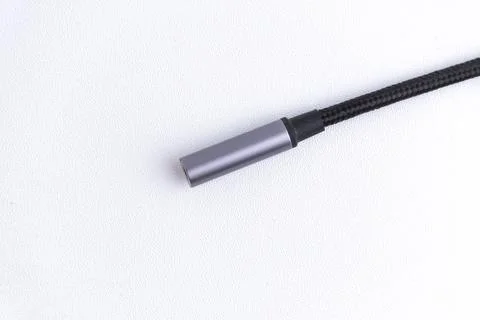 Short USB Type C to audio jack adapter cable isolated on white background Stock Photos