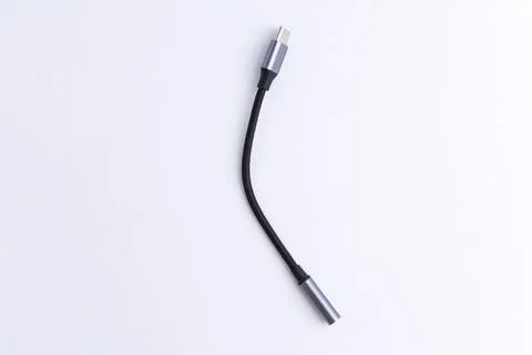 Short USB Type C to audio jack adapter cable isolated on white background Stock Photos