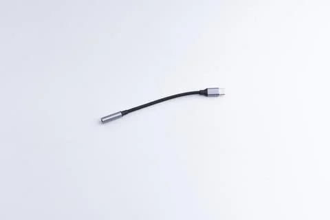 Short USB Type C to audio jack adapter cable isolated on white background Stock Photos