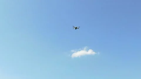 Short video clip of a drone hovering in the sky being blown about by the wind Stock Footage 159646921