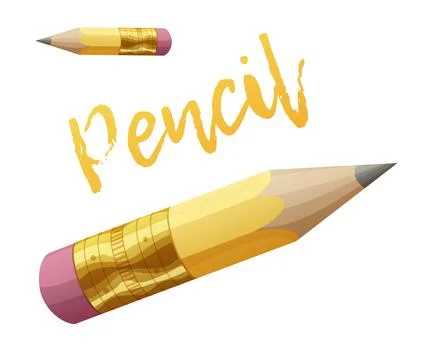 Short yellow pencil vector icon isolated on white background. School or office Illustrazione stock