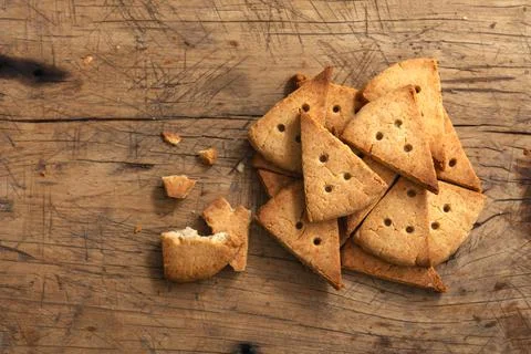 Shortbread biscuit on rustic wooden background, flat lay 库存照片