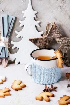 Shortbread Christmas cookies for cups Stock Photos