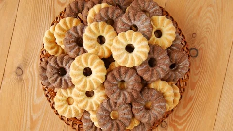Shortbread cookies in a basket. Stock Footage 295880046