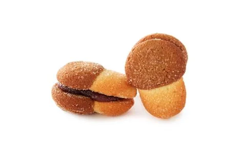 Shortbread cookies of different shapes with stuffing and without isolated Stock Photos