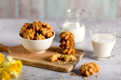 Shortbread Cookies. Light Background 스톡 사진