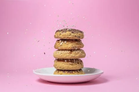 Shortbread cookies on a pink background. Shortbread cookies with sprinkles on a  Stock Photos