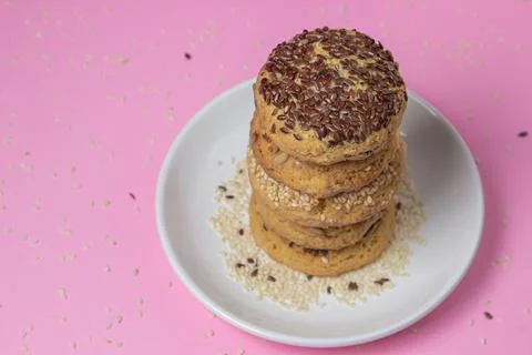 Shortbread cookies on a pink background. Shortbread cookies with sprinkles on a  Stock Photos