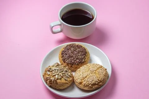 Shortbread cookies on a pink background. Shortbread cookies with sprinkles on a  Stock Photos