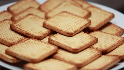 Shortbread Cookies From The Store Rotate On A White Platter On A Dark Background Stock Footage 150279286