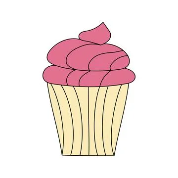 Shortbread cupcake in the style of a doodle on a white background Stock Illustration