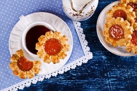 Shortbread with jam Stock Photos