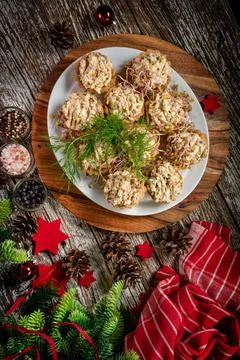 Shortbread muffins stuffed with tuna paste Stock Photos