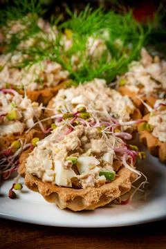 Shortbread muffins stuffed with tuna paste Foto stock