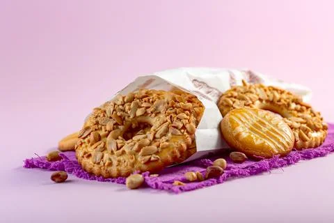 Shortbread rings with peanuts. Stock Photos