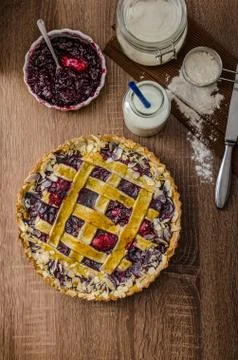 Shortbread tart with cherries Stock Photos