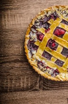Shortbread tart with cherries Stock Photos