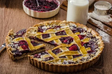 Shortbread tart with cherries Stock Photos