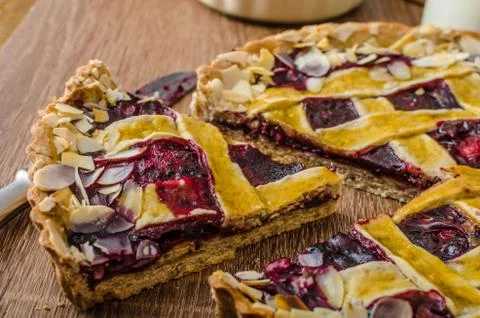 Shortbread tart with cherries Stock Photos