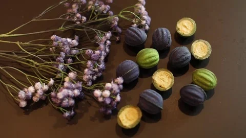 Shortcrust pastry nuts filled with cheese on a black background Stock Footage 334712551