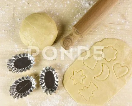 Shortcrust pastry on wooden background - top view Stock Photos