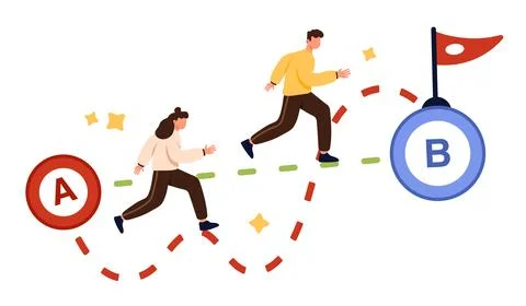 Shortcut from point A to B, simplicity of difficult business process by tiny Stock Illustration