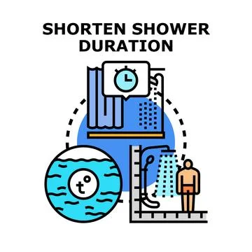 Shortening shower duration saving water energy concept Stock Illustration