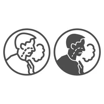 Shortness of breath line and solid icon. Difficulty breathing, dyspnea and covid Stock Illustration