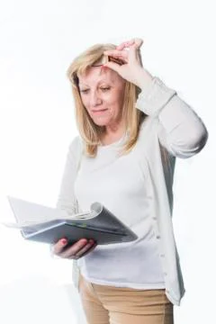 Shortsighted elderly lady Stock Photos