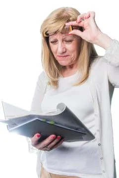 Shortsighted elderly lady Stock Photos