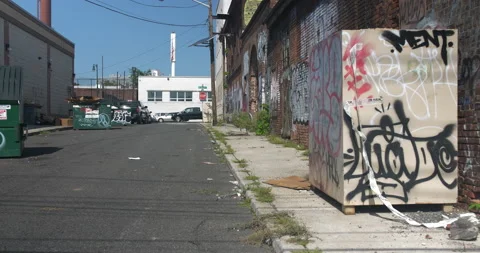 Shot of an abandoned building on empty st Newark New Jersey angle #2 Stock Footage 158105824