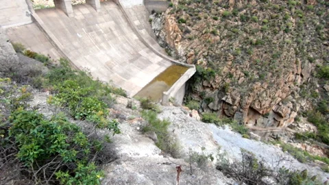 Shot approaching to  the edge of a ravine to see the Rio dam, Arico, Tenerife Stock Footage 197190850