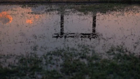 A shot of an arbor reflection in the setting sun of Fethiye Video stock 103476790