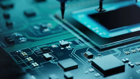 Shot of Automatic Pick and Place Machine installs Components on Circuit Board. Vidéo 241490481