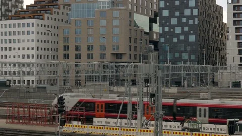 Shot of Barcode and the train in Oslo, Norway Stock Footage 71341478