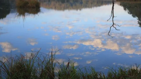 Shot of beautiful blue sky reflection in water Stock Footage 121860165