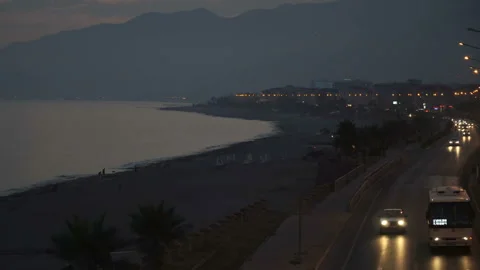 Shot of a beautiful summer sunset at the beach. Sunset at sea drone footage Video stock 88073796