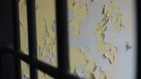 Shot behind the cage Broken Paint Wall Stock Footage 153786868