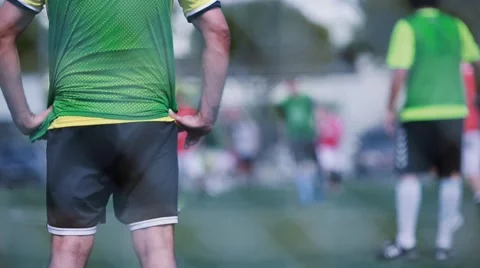 Shot from behind of goal keeper during a soccer game Stock Footage 54594071