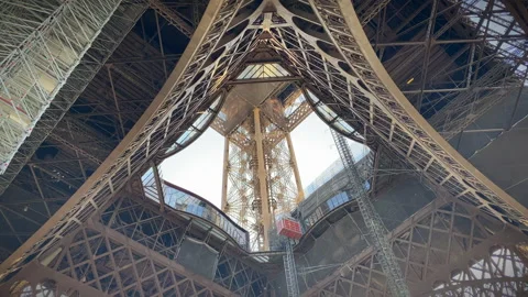 Shot from below of the first floor of the Eiffel Tower in Paris, France  Stock Footage 196151185