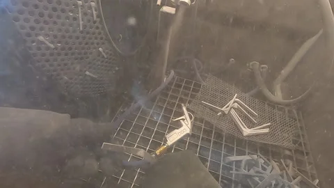 Shot blasting Shot blasting of model printed on 3D printer from polyamide powder Stock Footage 229191340