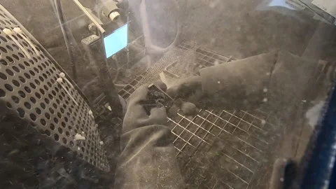 Shot blasting Shot blasting of model printed on 3D printer from polyamide powder Stock Footage 229191581