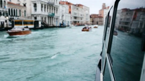 Shot from a boat navigating through Venice canals Stock Footage 48483489
