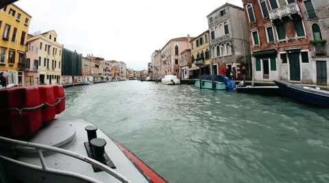 Shot from a boat navigating through Venice canals Stock Footage 48488276