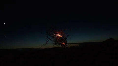 Shot of a Campfire at night, moonlight. Stock Footage 75174559