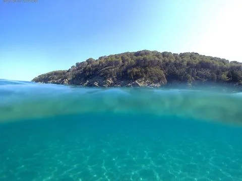 Shot of the clear blue sea in Fetovaia, Isola d'Elba. Stock Photos