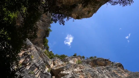 Shot from a cliff. Low angle. With blue sky in sunny day. Stock Footage 124584897